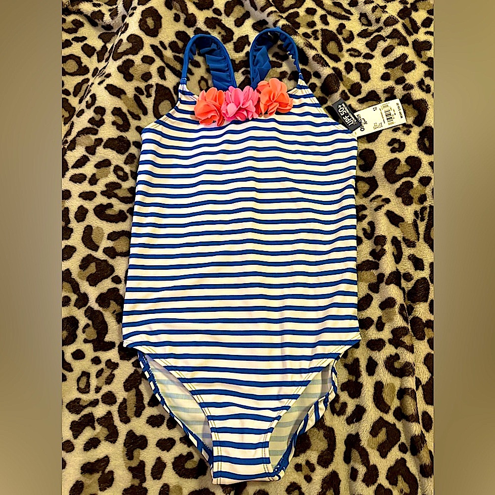 NWT Girl’s OSHKOSH B’GOSH one-piece striped, floral swimsuit